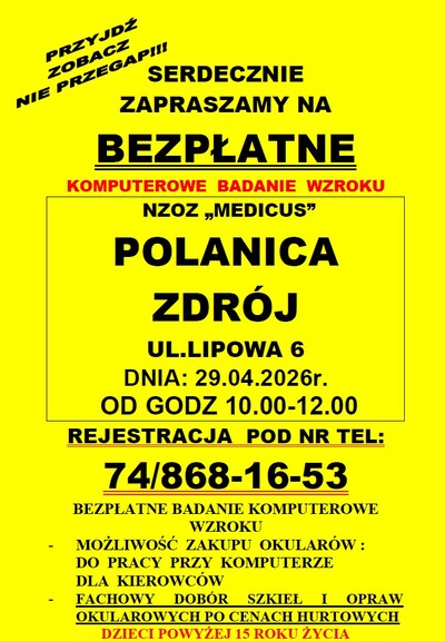 Bezpłatne badanie wzroku w Polanicy-Zdroju!