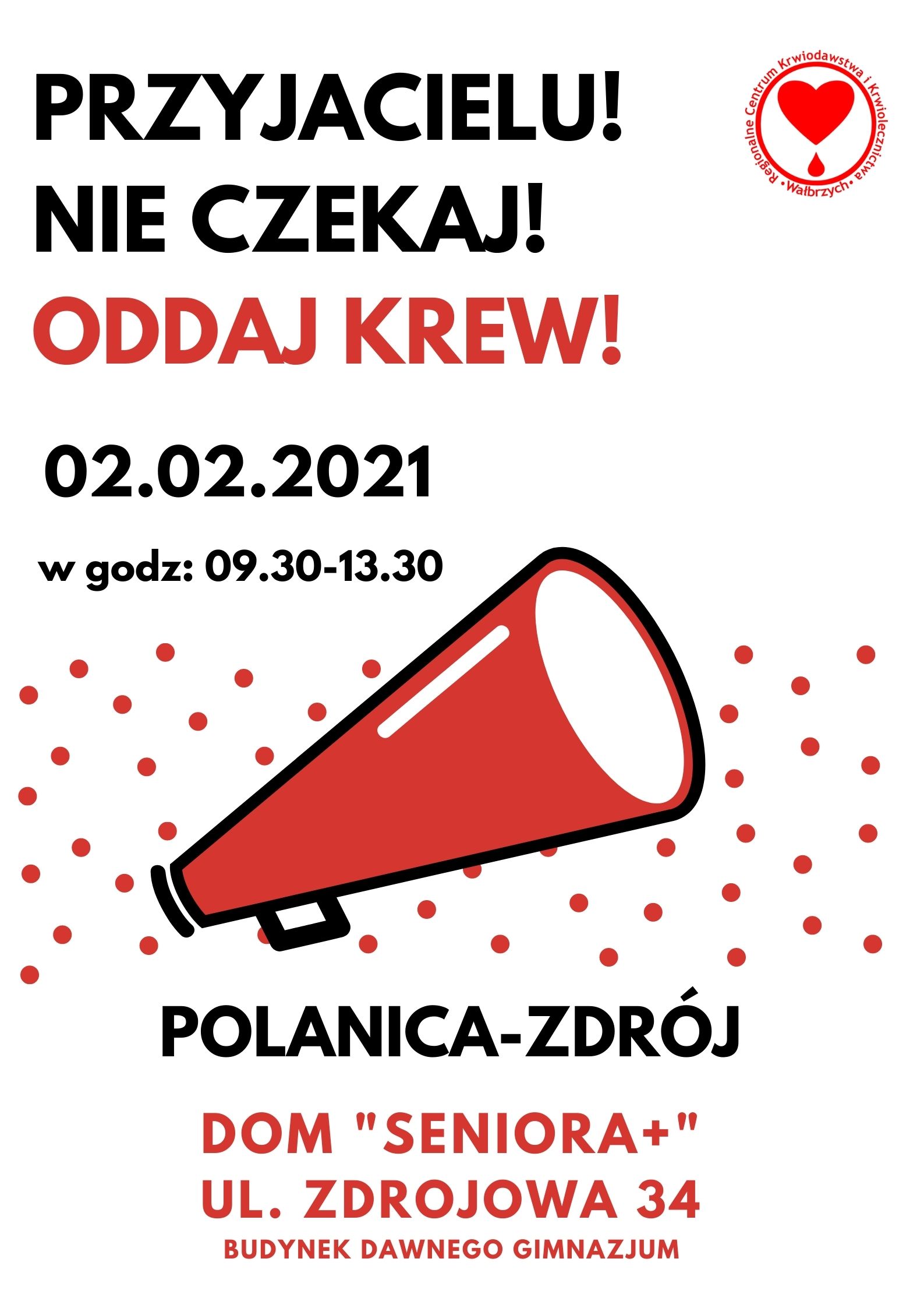 Plakat oddaj krew w Polanicy-Zdroju